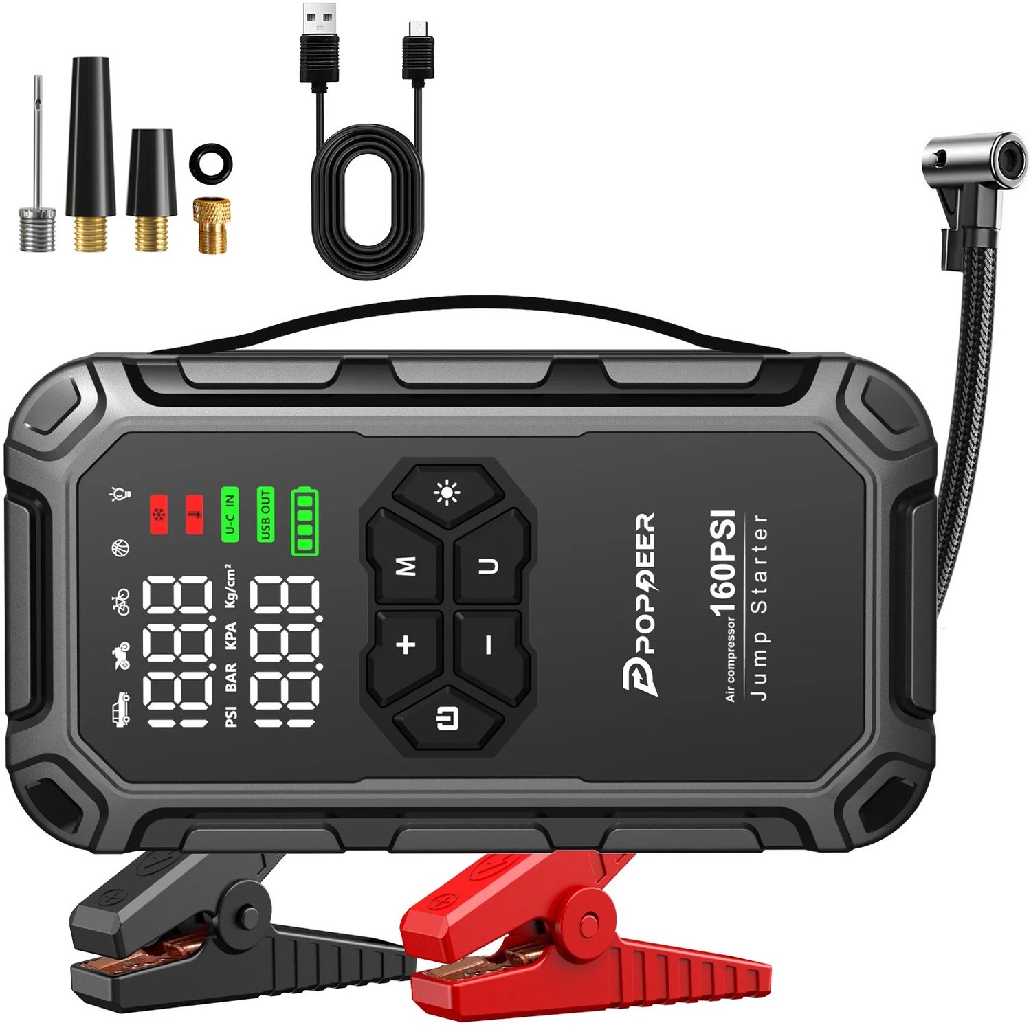 Bliss & Beyond jumpstarter met luchtcompressor - 6000A - 12V - LCD scherm - Powerbank - Noodverlichting en SOS - 21.5x11.5x5.4cm