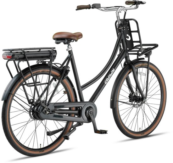 Crown Barcelona - Elektrische transportfiets - Elektrische damesfiets - Achterwielmotor - Hydraulische schijfremmen - 28 inch - 50 cm - Mat Zwart — afbeelding 3