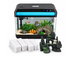 AquaImpact Zelfreinigend Aquarium 13 L – Berghuis - 20 Filters - Decoratie - Set met 3‑in‑1 Pomp - LED & Touch Display – Timer & Dim Functie - Incl. Luchtbevochtiger - Garnalen Aquarium