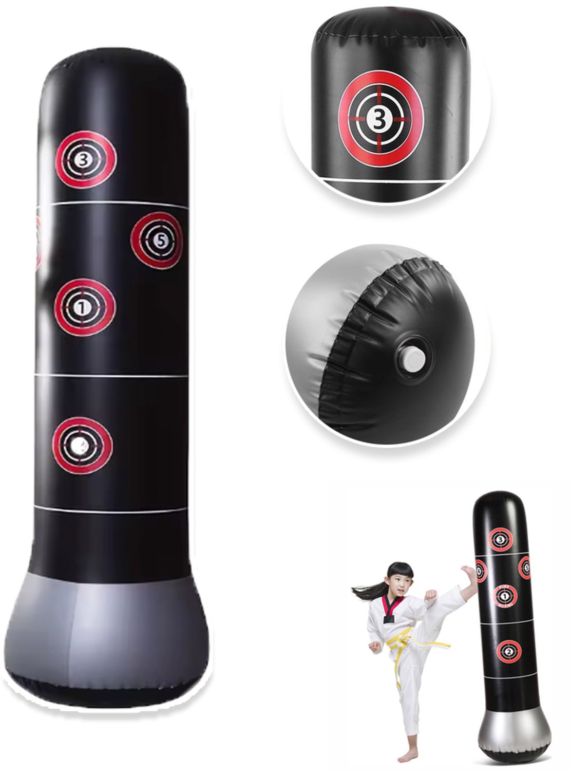 158 cm Opblaasbare Staande Bokszak Met Digitale Bullseye Markeringen – Verzwaarde Voet En Automatische Terugvering En Slagvast PVC – Eenvoudig Op Te Blazen En Ruimtebesparend Op Te Bergen – Kerstcadeau Voor Boxing Liefhebbers