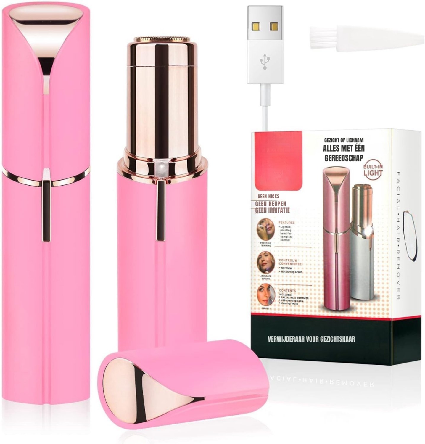 Levo® Epileerapparaat Dames - Epilator Gezicht - Ladyshave - Gezichtsreiniger - Ontharingsapparaat - USB-Oplaadbaar - Rozengoud - 14cm x 10cm x 4cm
