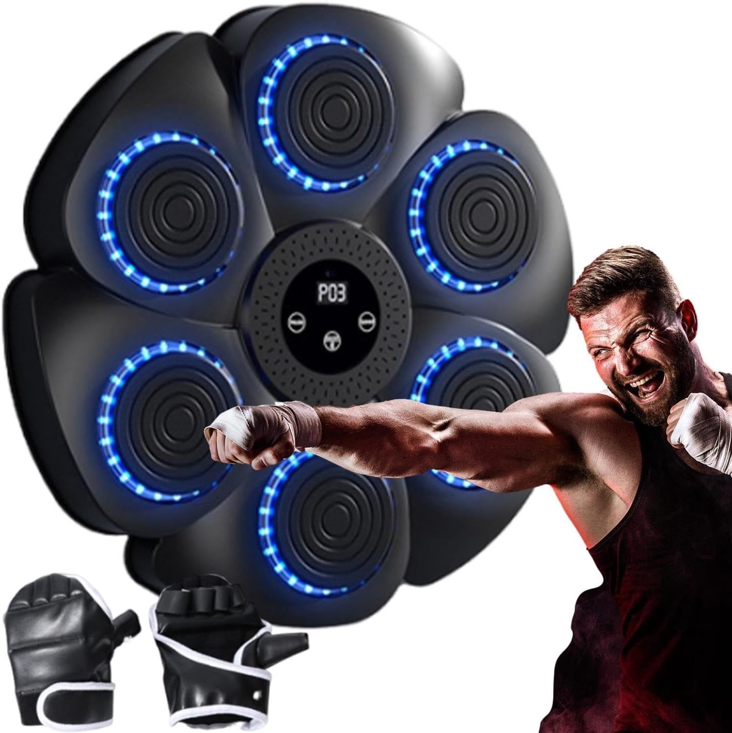 Bluetooth Boksmachine Met 9 Modi En 18 Snelheden En Telfunctie – Schokabsorberend PU En Geluidsniveau 45 dB – Inclusief Bokshandschoenen En Klittenbandstrips En Zonder Boren Te Monteren – Voor Thuis, Sportschool En Kantoor