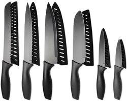 HI NATURE™ Messensets | 6-Delige Professionele Messenset Zwart Vaatwasserbestendig - Keukenmessen Set Met Mesbeschermer - Koksmes - messen set zwart | RVS