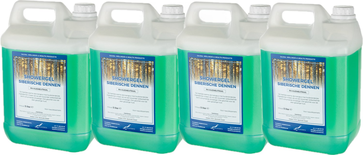 Claudius Douchegel Siberische Dennen 5 liter - set van 4 stuks - showergel - navulling - voordeelverpakking