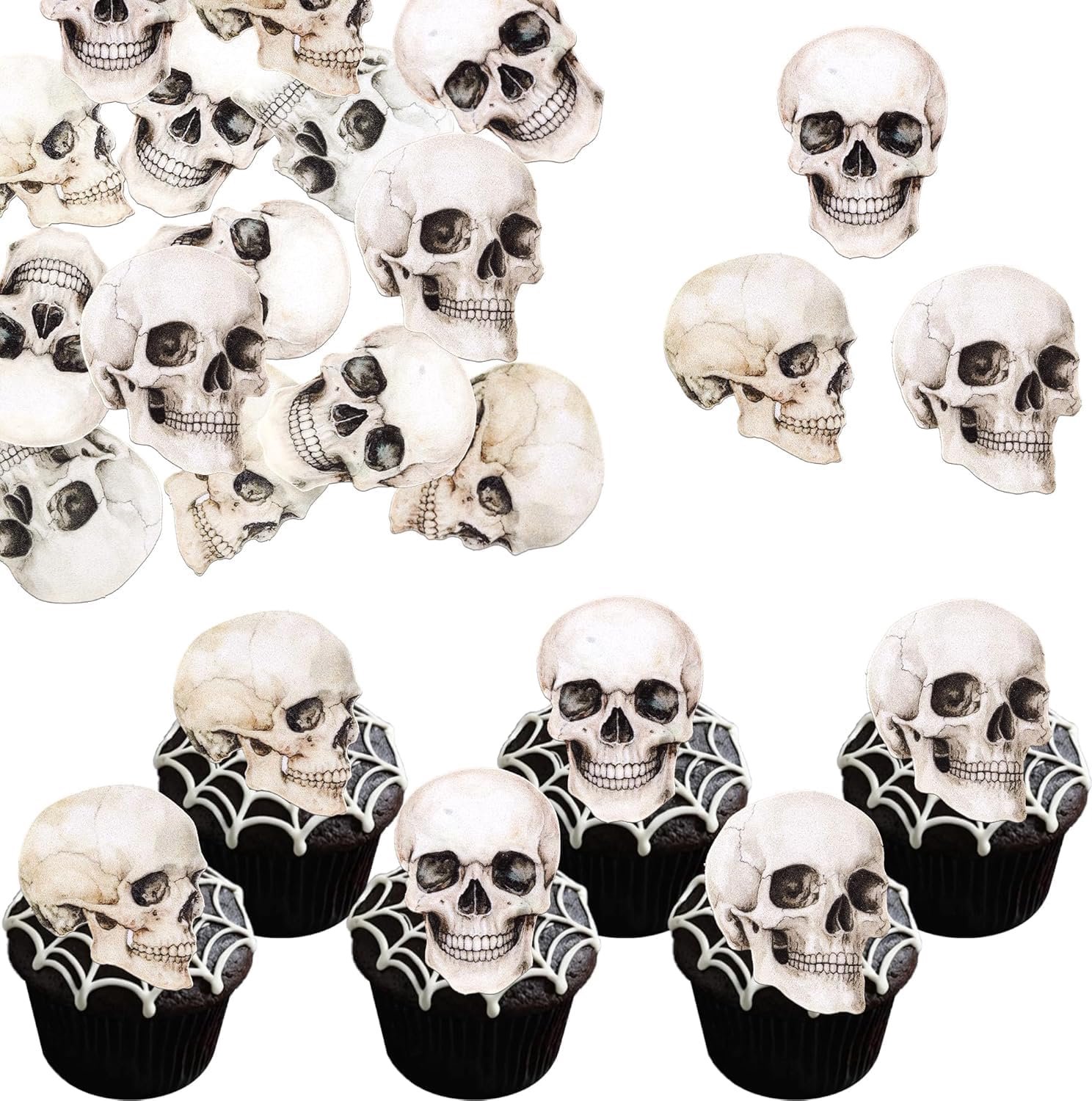 60 eetbare schedel cupcake toppers