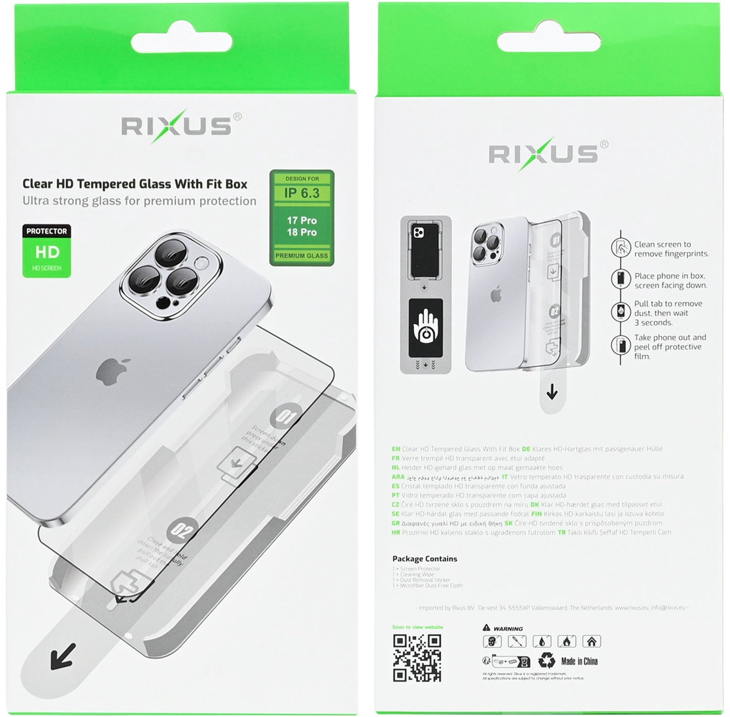 Rixus Clear HD Tempered Glass With Fit Box For Apple iPhone 17 Pro, 18 Pro