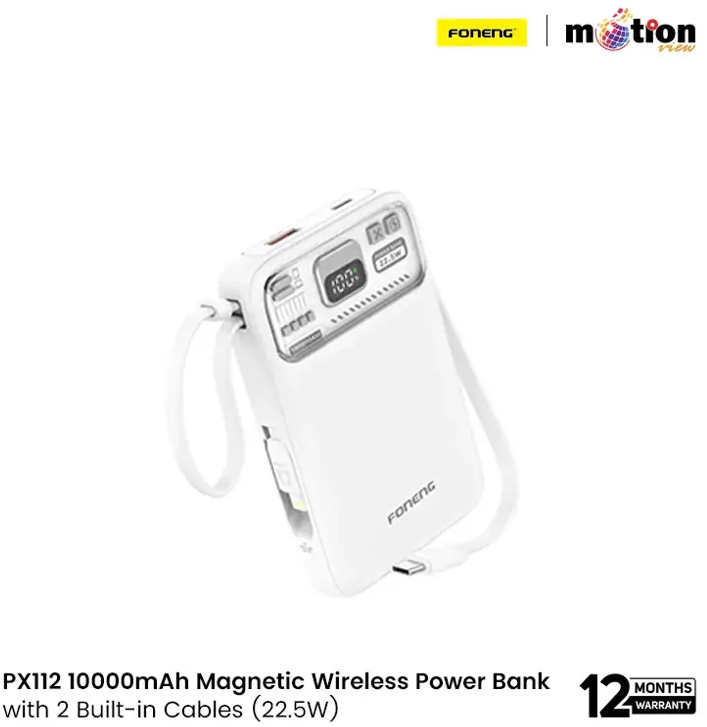 Foneng PX112 22.5w 10000mAh White Dual-cable Magnetic Power Bank
