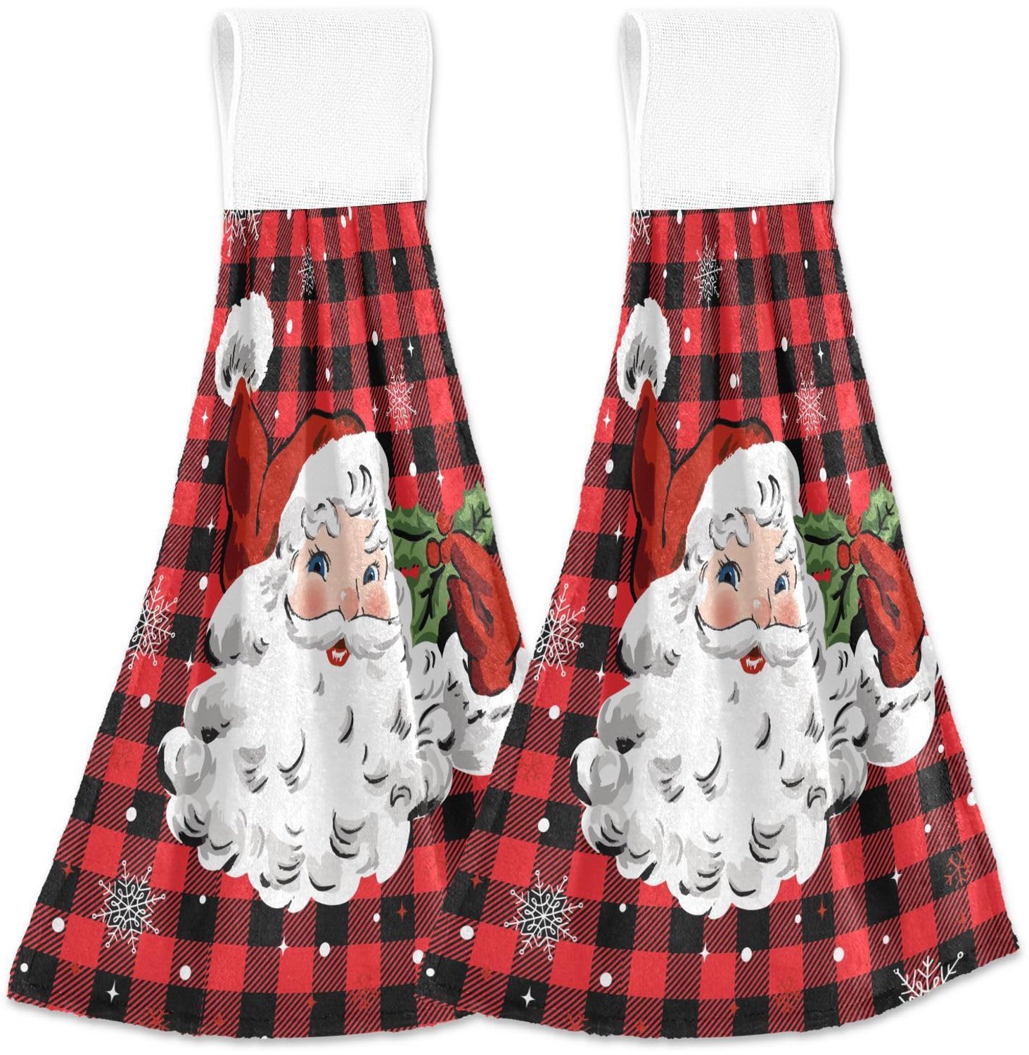 Mnsruu Handdoeken voor Badkamer - Kerstman Tartan Plaid Set van 2
