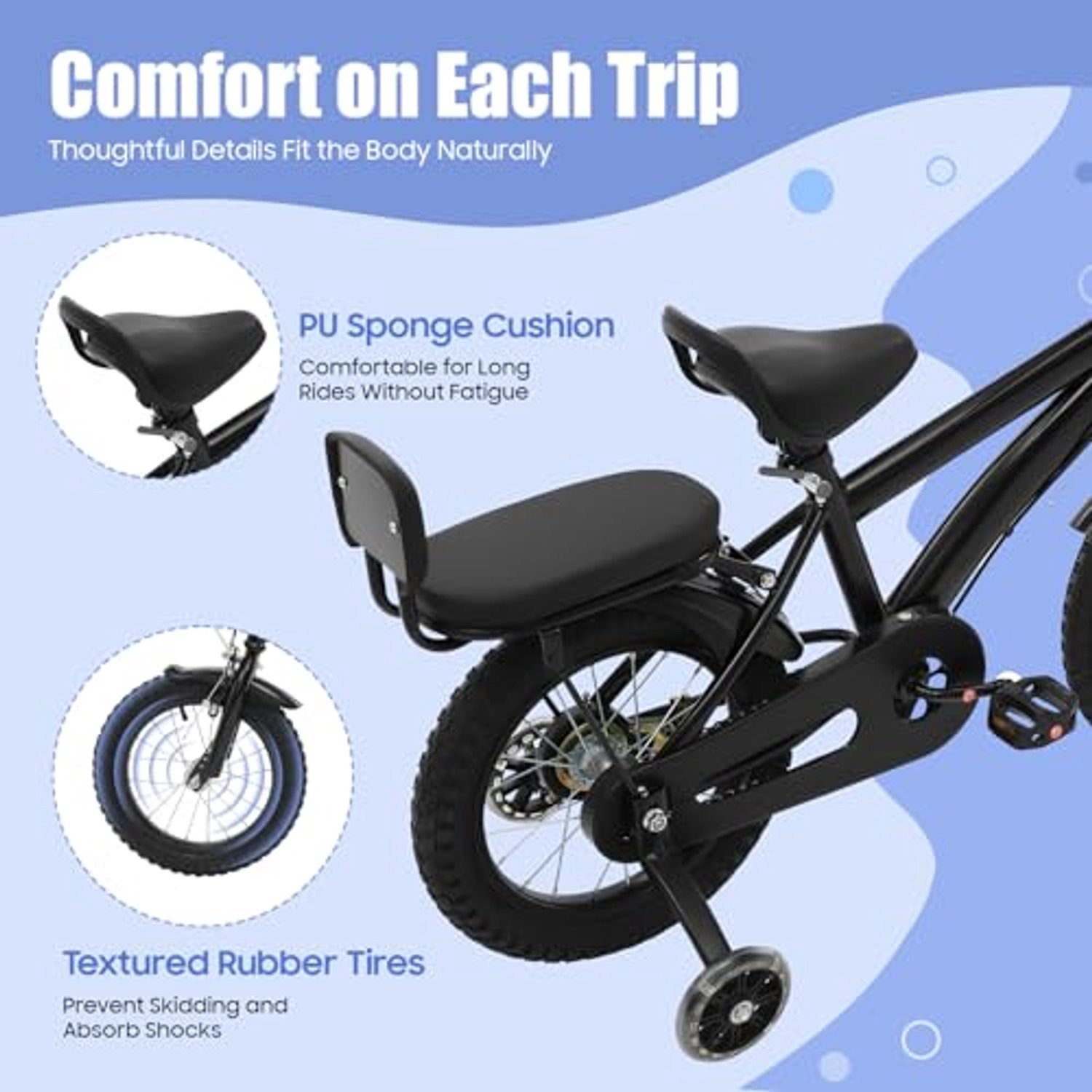 Kinderfiets 14 Inch met Steunwielen en Fietsmand - Zwart