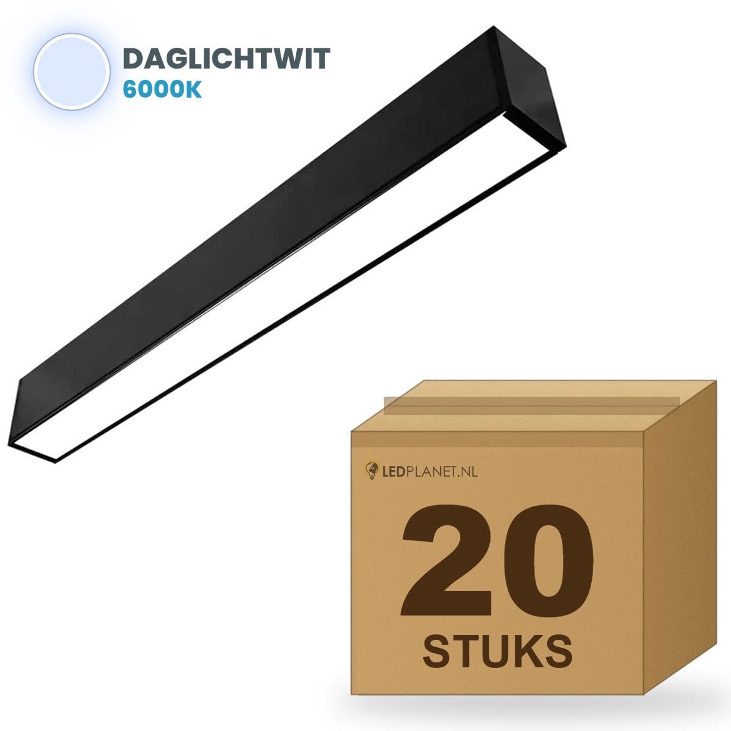 Tsong LED Lichtbalk Hangend 150 cm - 20 stuks - 5.760lm 48W - Daglichtwit 6000K - Zwart - Koppelbaar - Incl. ophangset 1 m - 230V