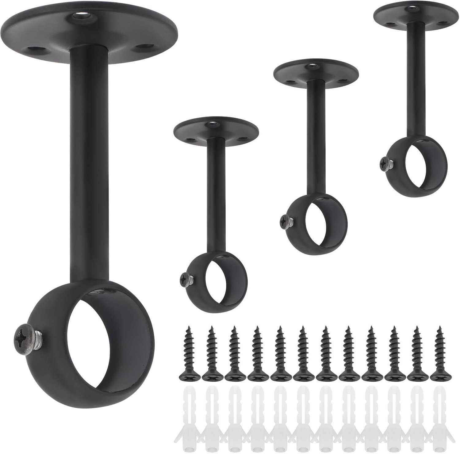 4 Stuks Stalen Gordijnsteunen voor 1 Inch Gordijnstangen - Matte Zwarte Beugels
