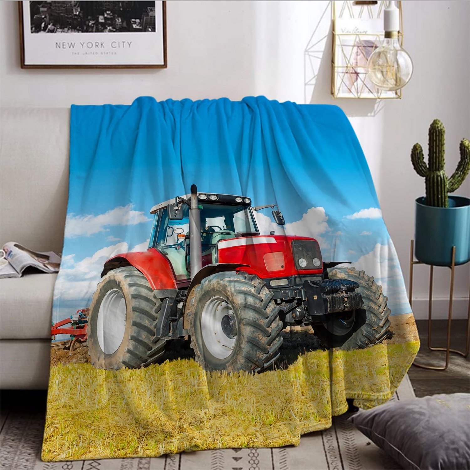 Rode Tractor Cuddly Dekentje 130 x 150 cm voor Volwassenen en Tieners
