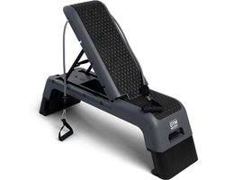 Gym Masters Premium Aerobic Step Deck – Fitness Step & Stepbank met Rugleuning – Verstelbaar – Incl. Elastieken – Trainingsbank 2-in-1