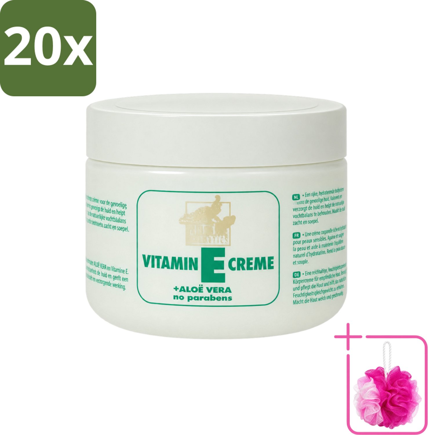 20 x Goldline - Bodycrème - Vitamine-E & Aloë Vera - Gevoelige Huid - Kalmerend - 250 ml - Bulkverpakking - Gevoelige huid verzorging - Douchemop - Vitamine e crème