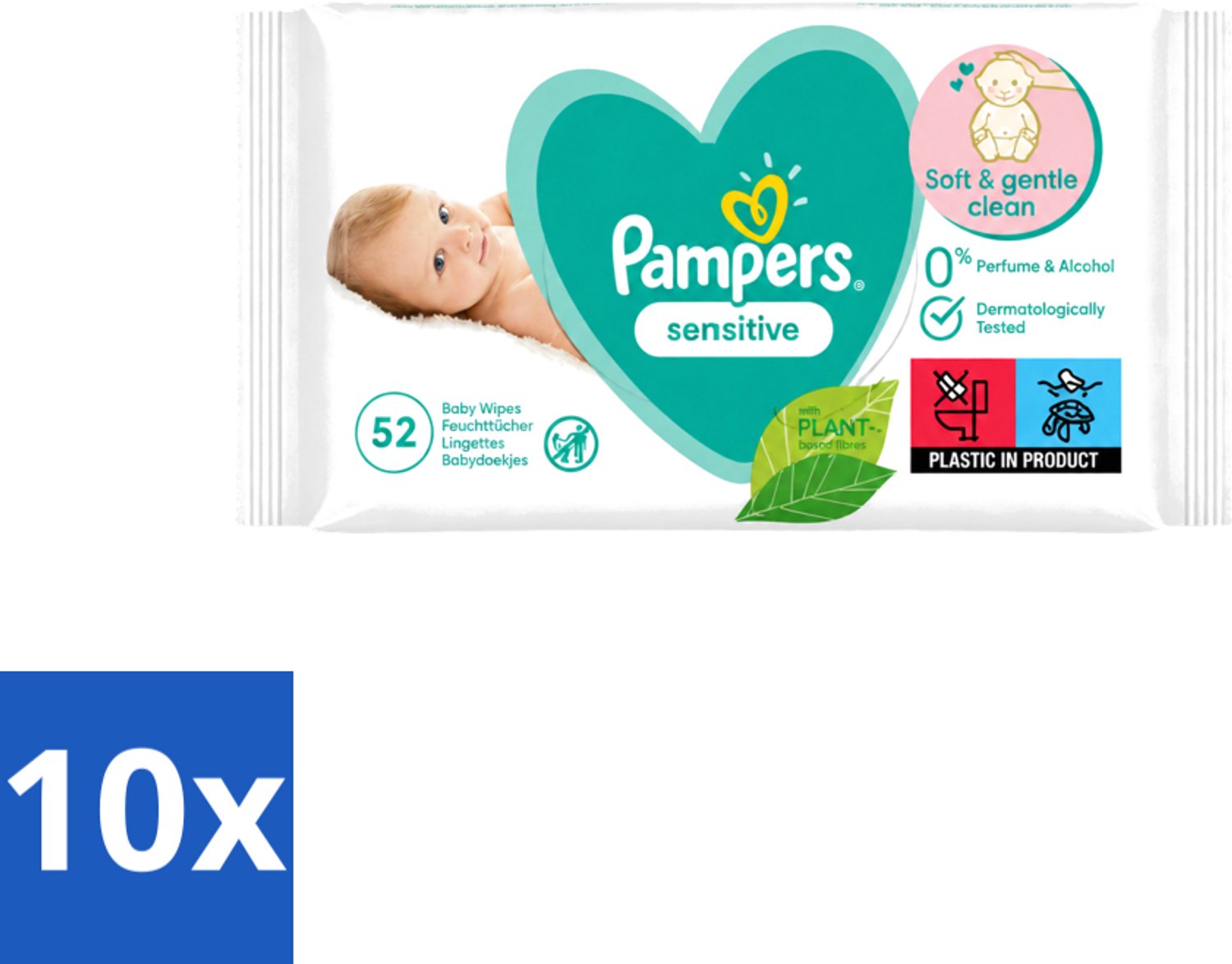 10 x Pampers – Babydoekjes – Sensitive – 52 Doekjes - Voordeelverpakking - 10 stuks