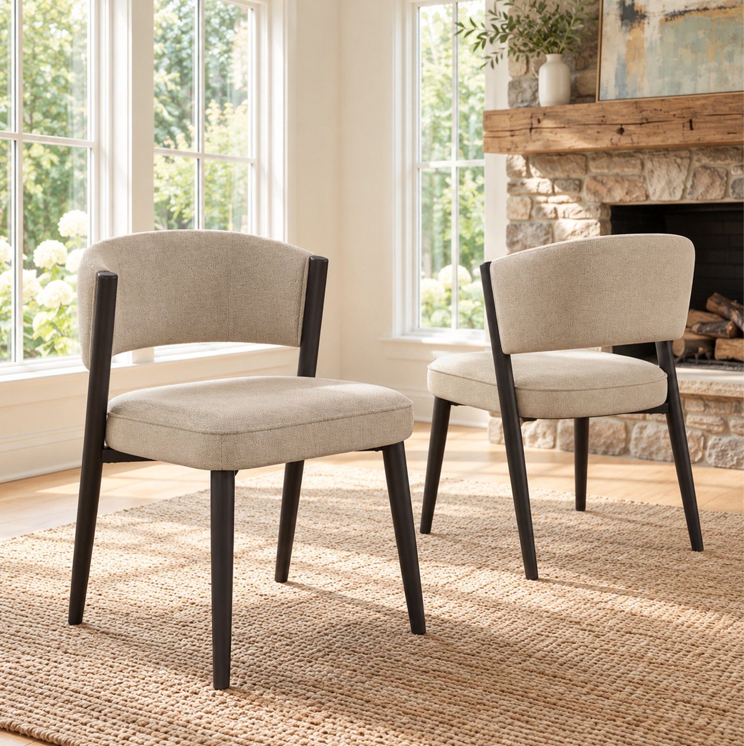 HAUSS SPOLE Eetkamerstoelen - Set van 2 - Zachte Chenille Bekleding en Gebogen Rugleuning - Voor Eetkamer, Woonkamer en Café - Metaal - Taupe