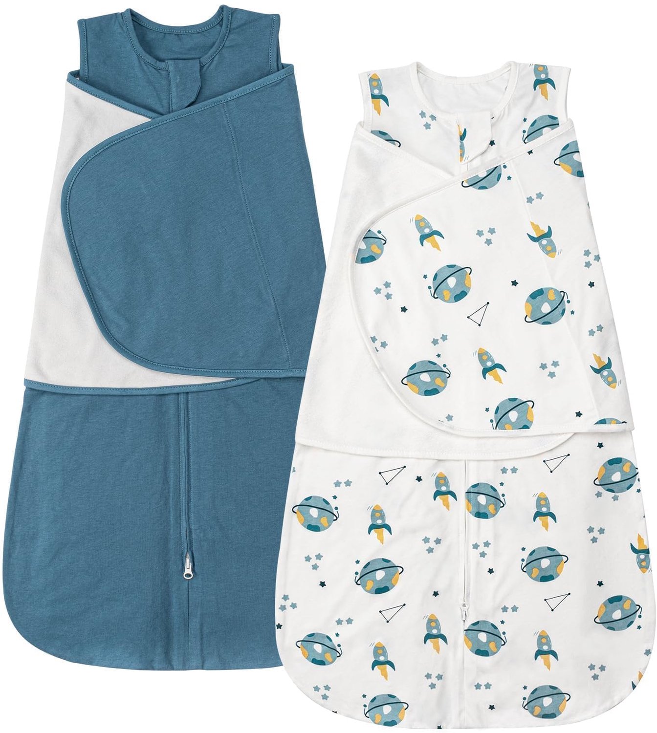Baby Slaapzak zonder Mouwen, 0.5 Tog, 2-Pack in Blauw en Planeet