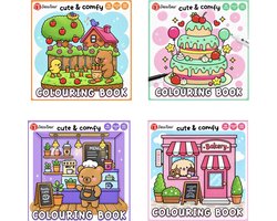 Decotime Cute & Comfy - Set van 4 - Volledige Set - Cozy kleurboek voor volwassen - 48 Kleurplaten - 20 x 20 cm - Dik Papier - Kleurboek volwassenen - Girl Moments - Cozy Kleurboek - Cozy Europe - Little Corner - Fuzzy Hygge - Cozy Christmas