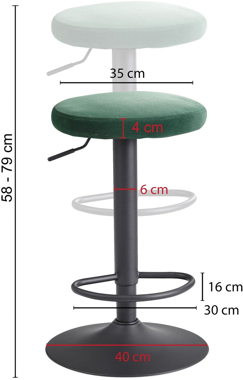 Cosmo Casa Barkruk - Groen fluweel - Zithoogte 79 cm