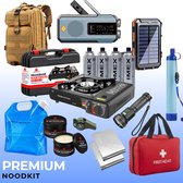 Nood-Kit Premium Noodpakket 72 Uur - Overlevingspakket Bij Rampen/Oorlog/Stroomuitval - Survival Ehbo Kit - Waterfilter - Kooktoestel - Gasflessen - Gasstelletje - Solar Powerbank - Noodradio - Nooddeken - Rugzak - Zaklamp - Noodverlichting