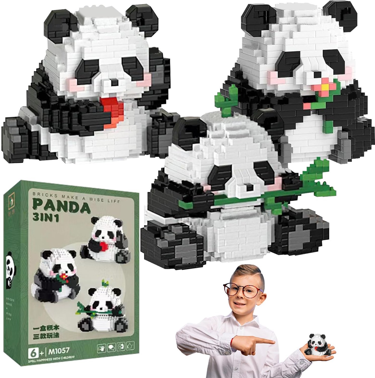 3-in-1 Mini Bouwblok Panda Set voor Creatieve Kinderen