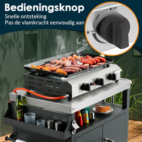 Lifero BBQ - Gas Barbecue - Grillen - Gasbarbecue - Barbecues - Buitenkeuken 7.2 kW - Grill 3 Branders - Koken Tuin - Vetopvangbak van Borvat — afbeelding 2