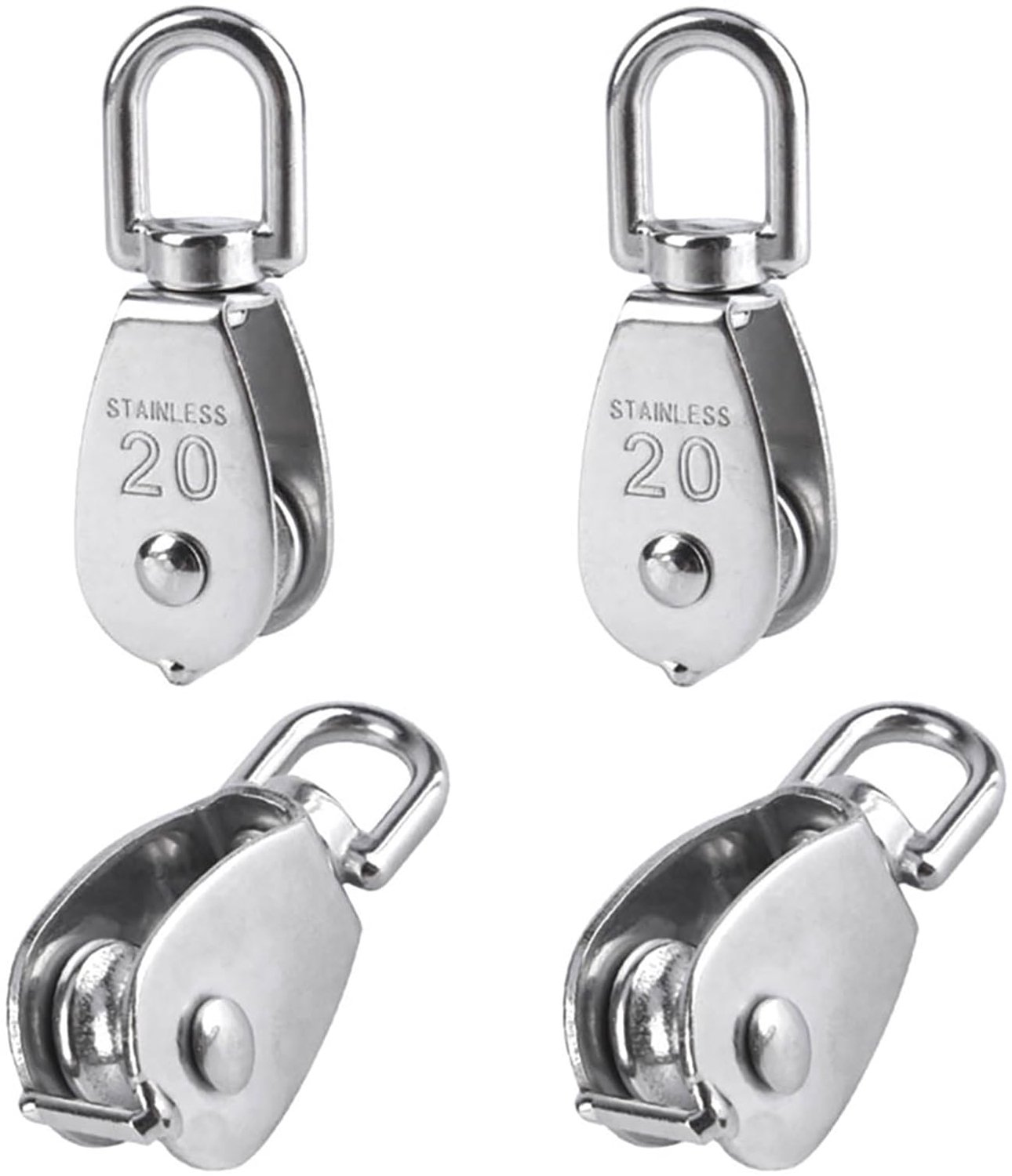 Set van 4 RVS Pulleys met 75kg Laadcapaciteit