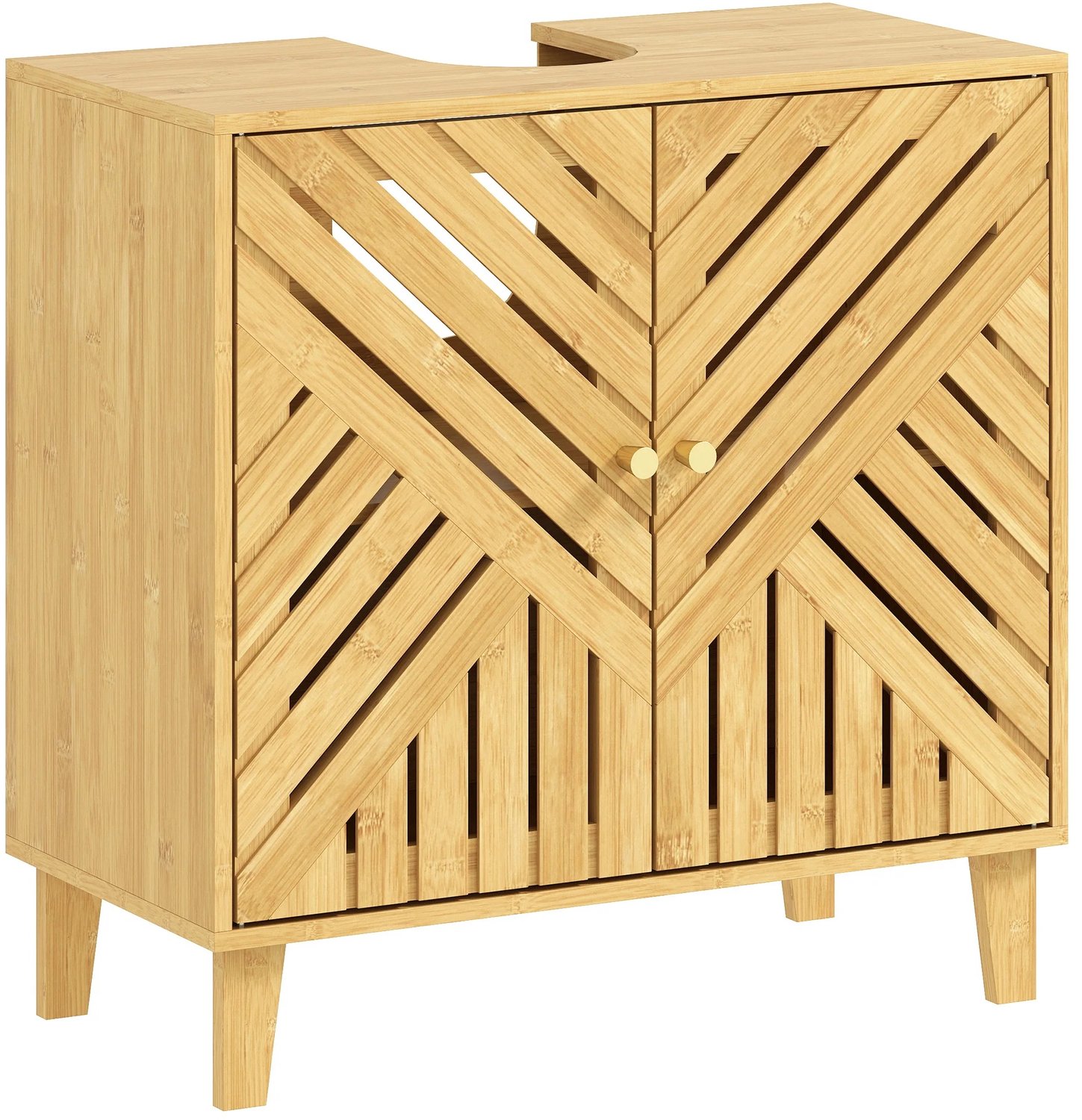 MokoHub Bamboe Wastafelmeubel - 2 Lattenborddeuren en Verstelbare Plank - Voor Wastafel zonder Voetstuk - 60x30x60 cm - Naturel