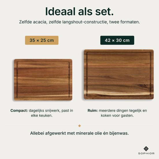 SOPHIOR Houten Snijplankenset Acacia - 35x25 en 42x30 cm - Met Sapgeul en Handvaten — cadeau in Kookcadeaus - foto 3