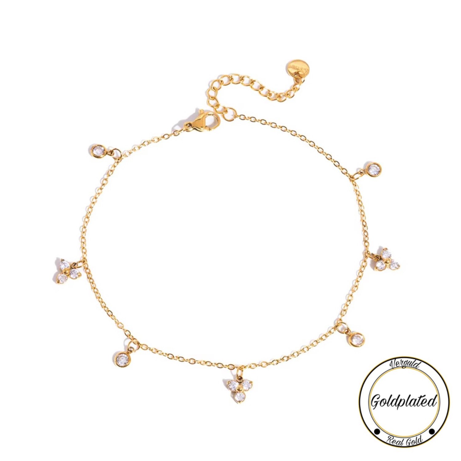 Borasi Klaver Enkelband Goudkleurig | Goldplated | 25 cm| Dames Sieraden | Cadeau Voor Haar | Enkelband | Trendy Sieraden |