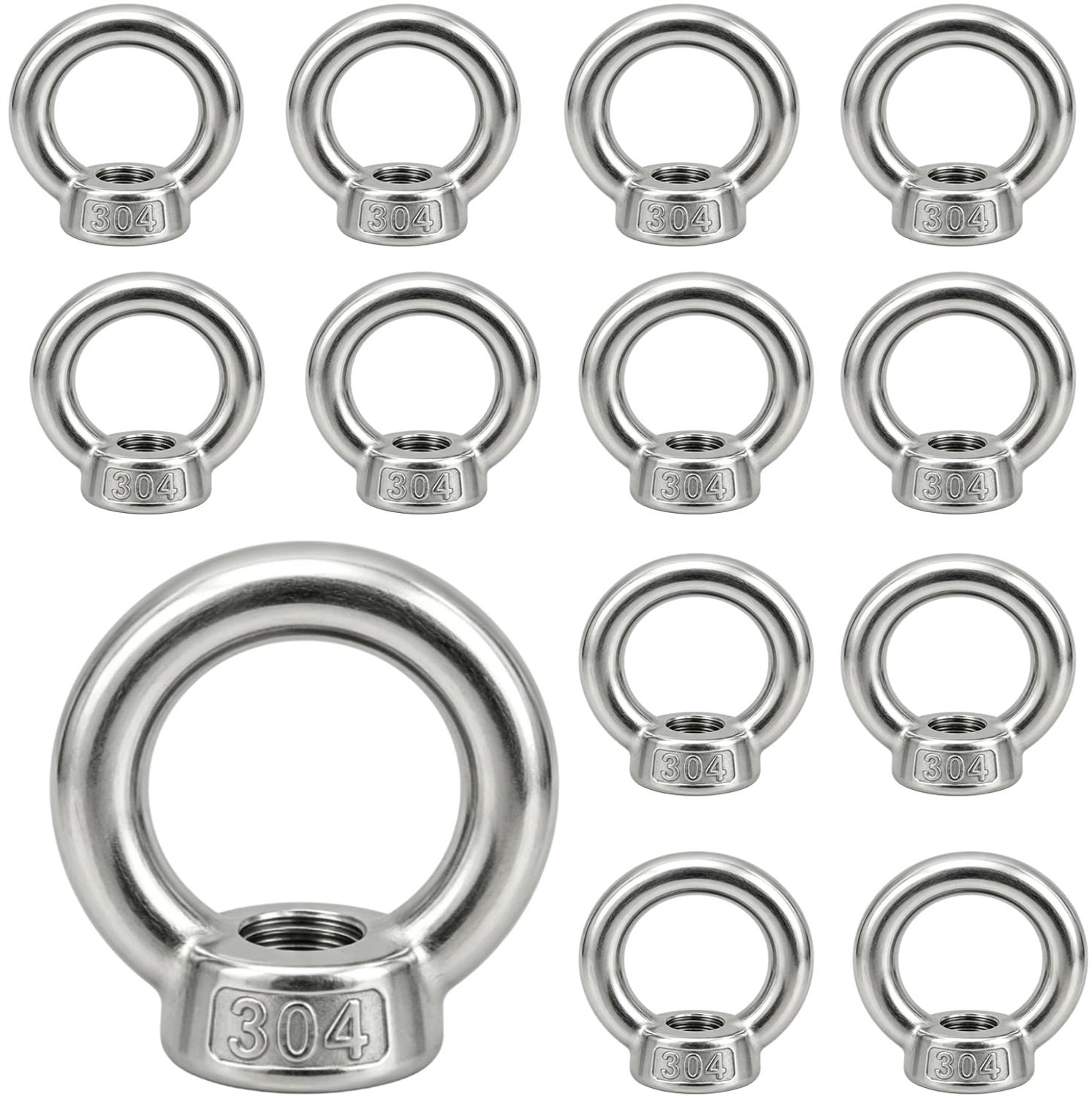 Set van 10 Roestvrijstalen Oogmoeren M12
