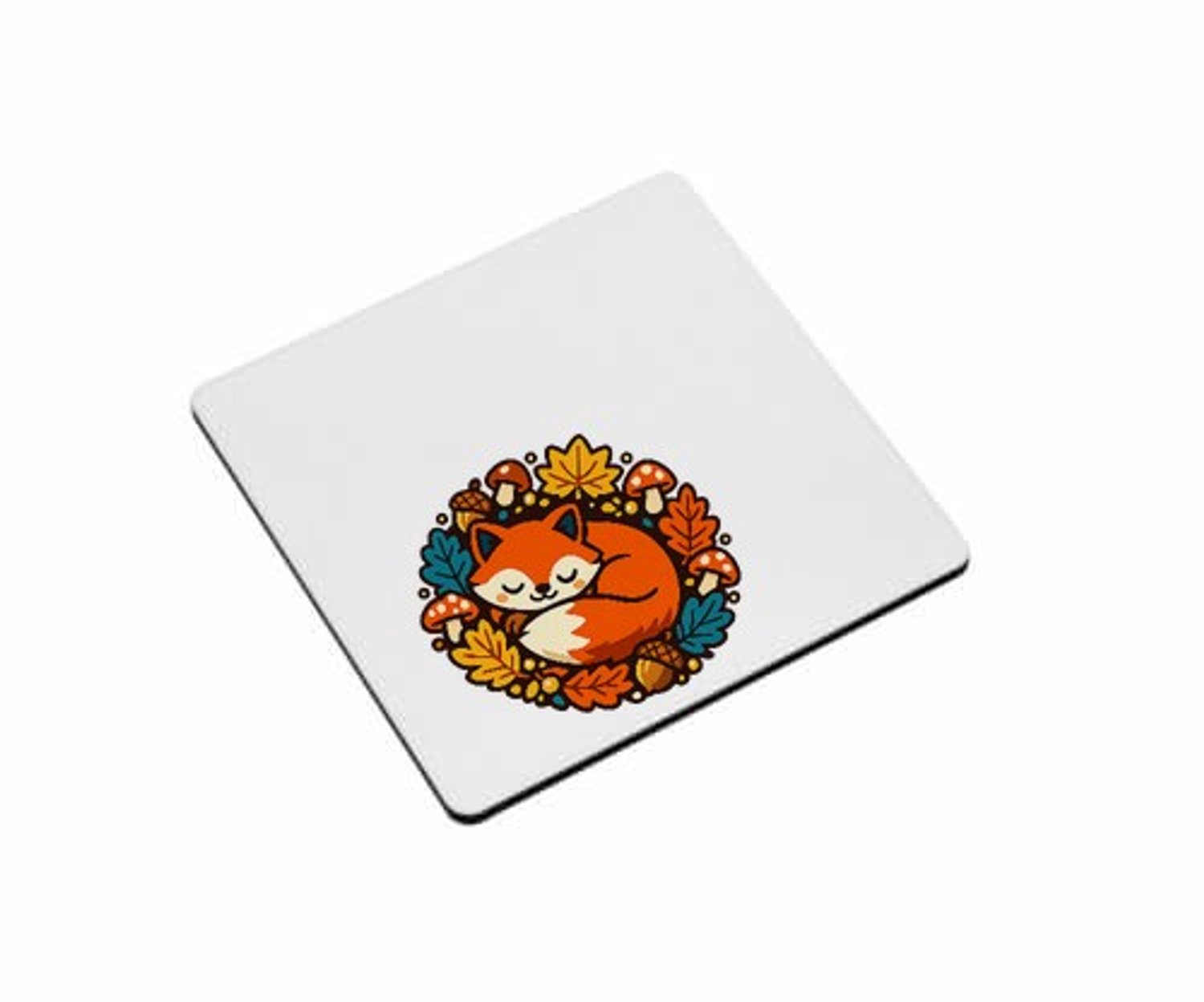 Mr Cadeautjes MDF magnetische fotolijst vierkant 9,5 - design Slapende vos in herfstkrans | cadeau Wit