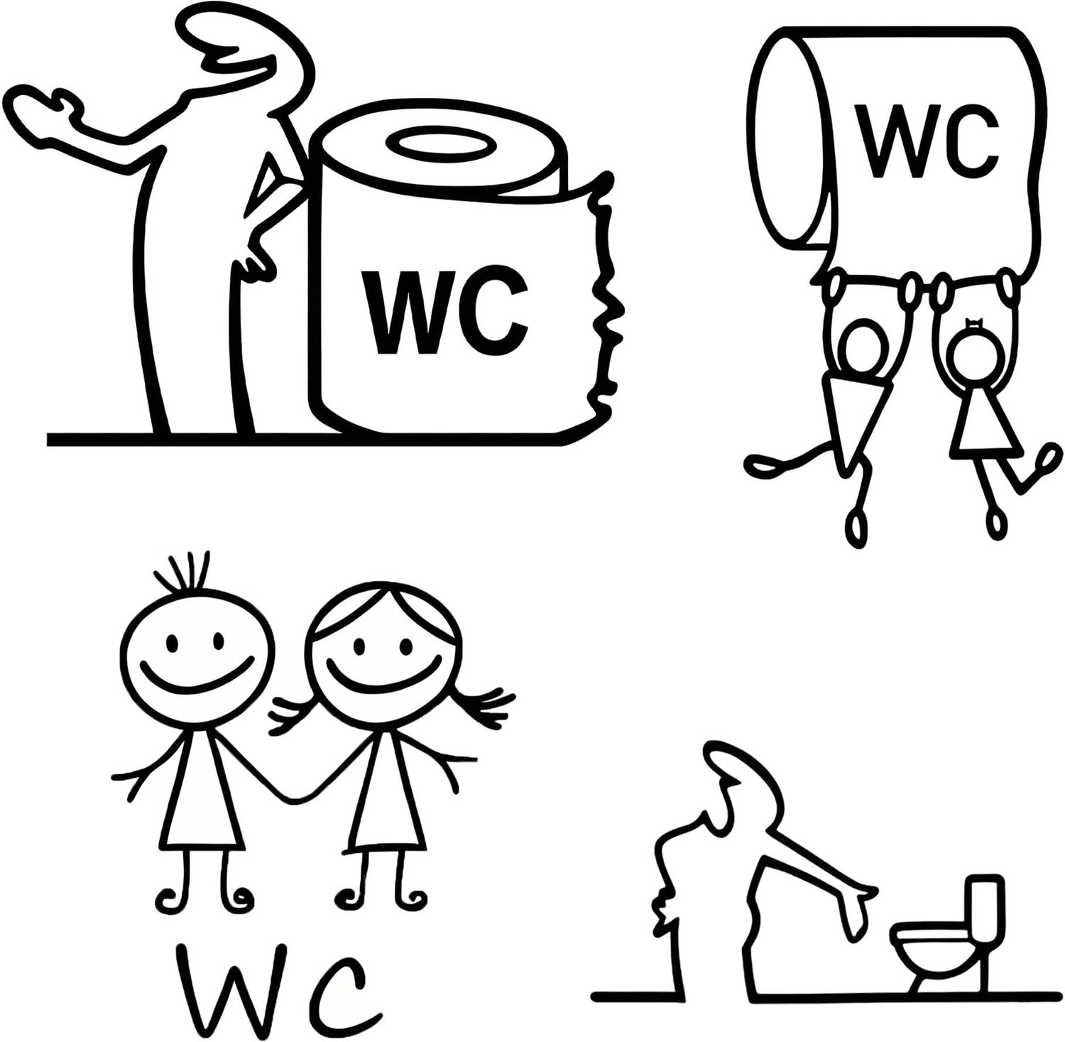 Set van 4 Zelfklevende Toiletstickers voor Duidelijke Markering