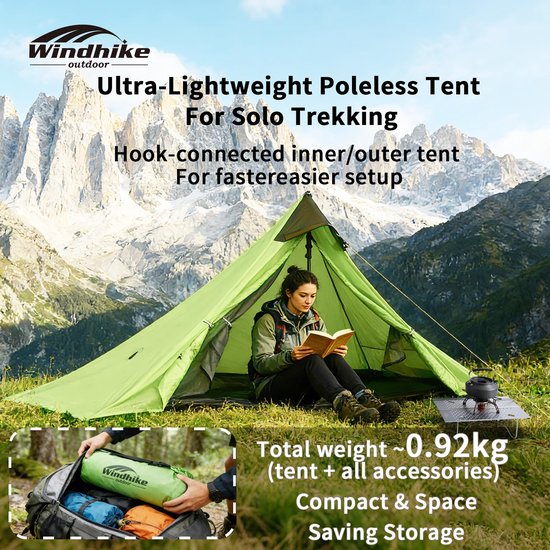 Ultralichte Trekkingtent zonder Stangen voor 1 Persoon — afbeelding 5