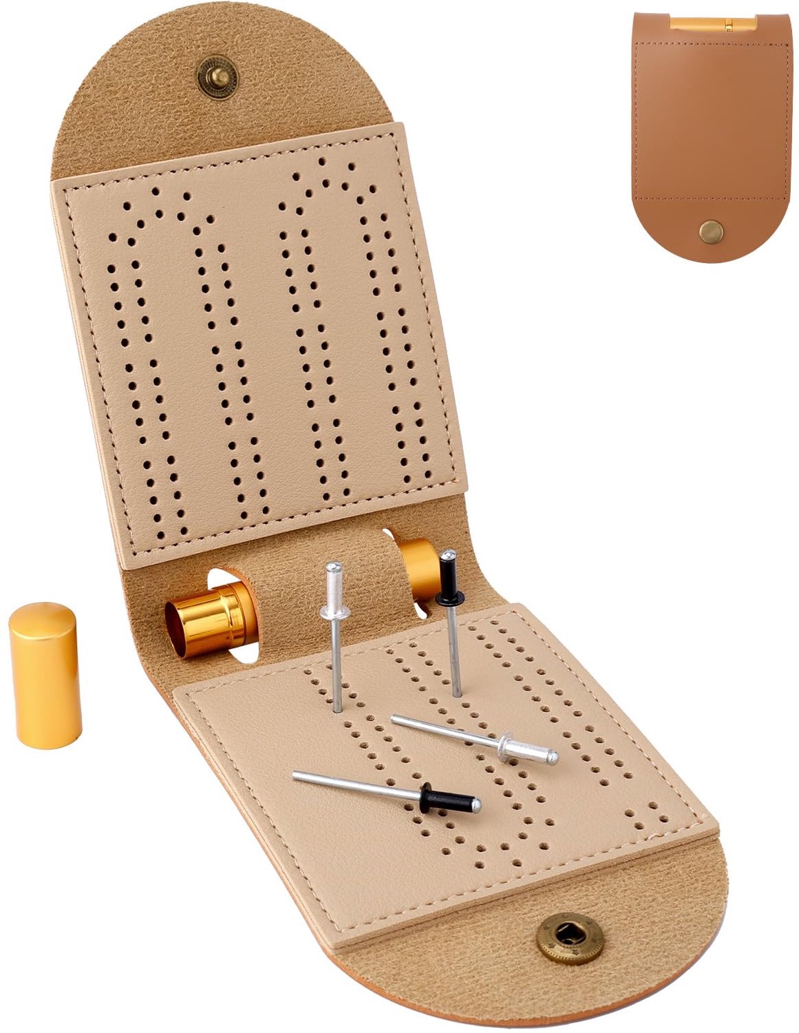 Cribbage Bordspel Opvouwbaar - Draagbaar Bordspel - PU Materiaal - 4 Metalen Pinnen - 1 Opbergvak - Ideaal voor Familie en Vrienden