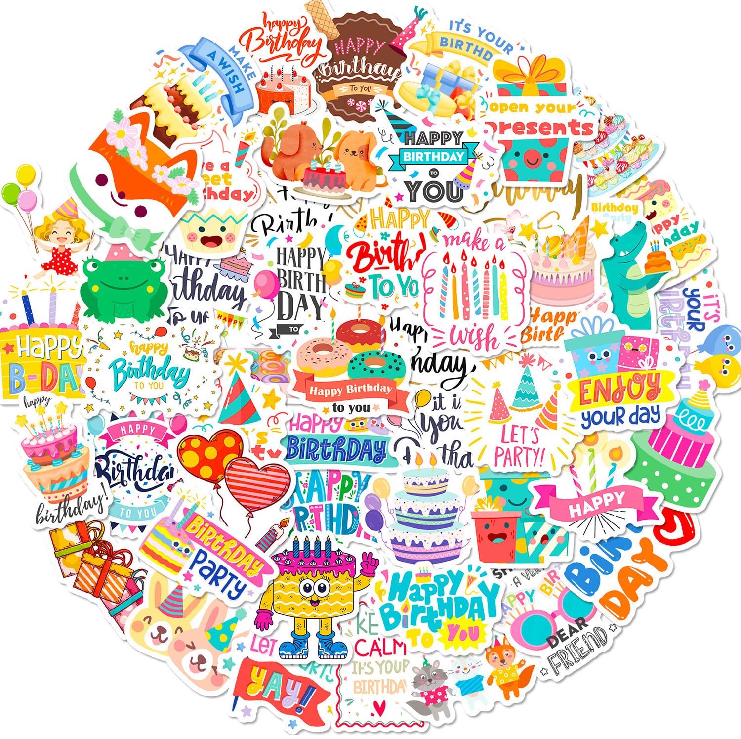 Set van 50 Waterdichte Verjaardagsstickers voor Feestdecoratie