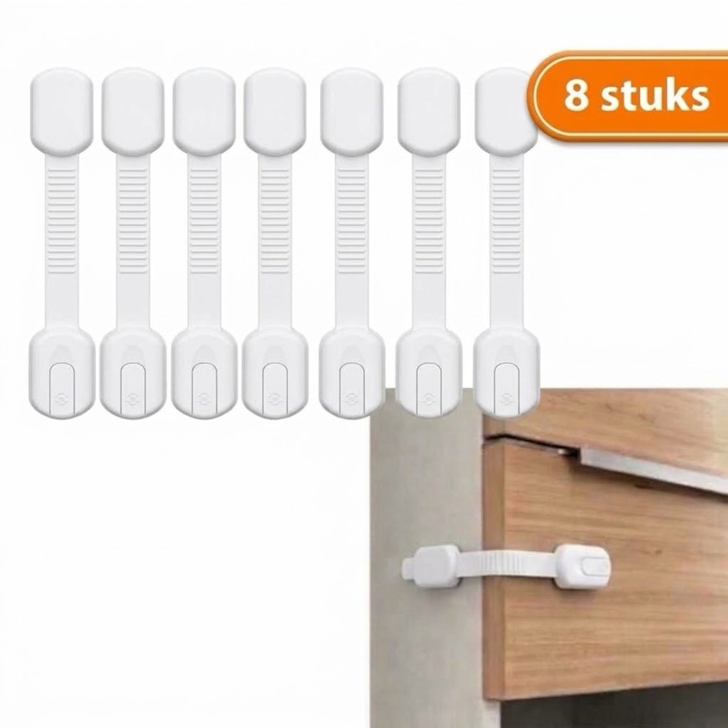 Kinderslot Zelfklevend ( 8 Stuks) - Verstelbaar Kastslot & Baby Beveiliging - Boorvrij Veiligheidsslot voor Kast, Lade, Koelkast & Toilet - Wit
