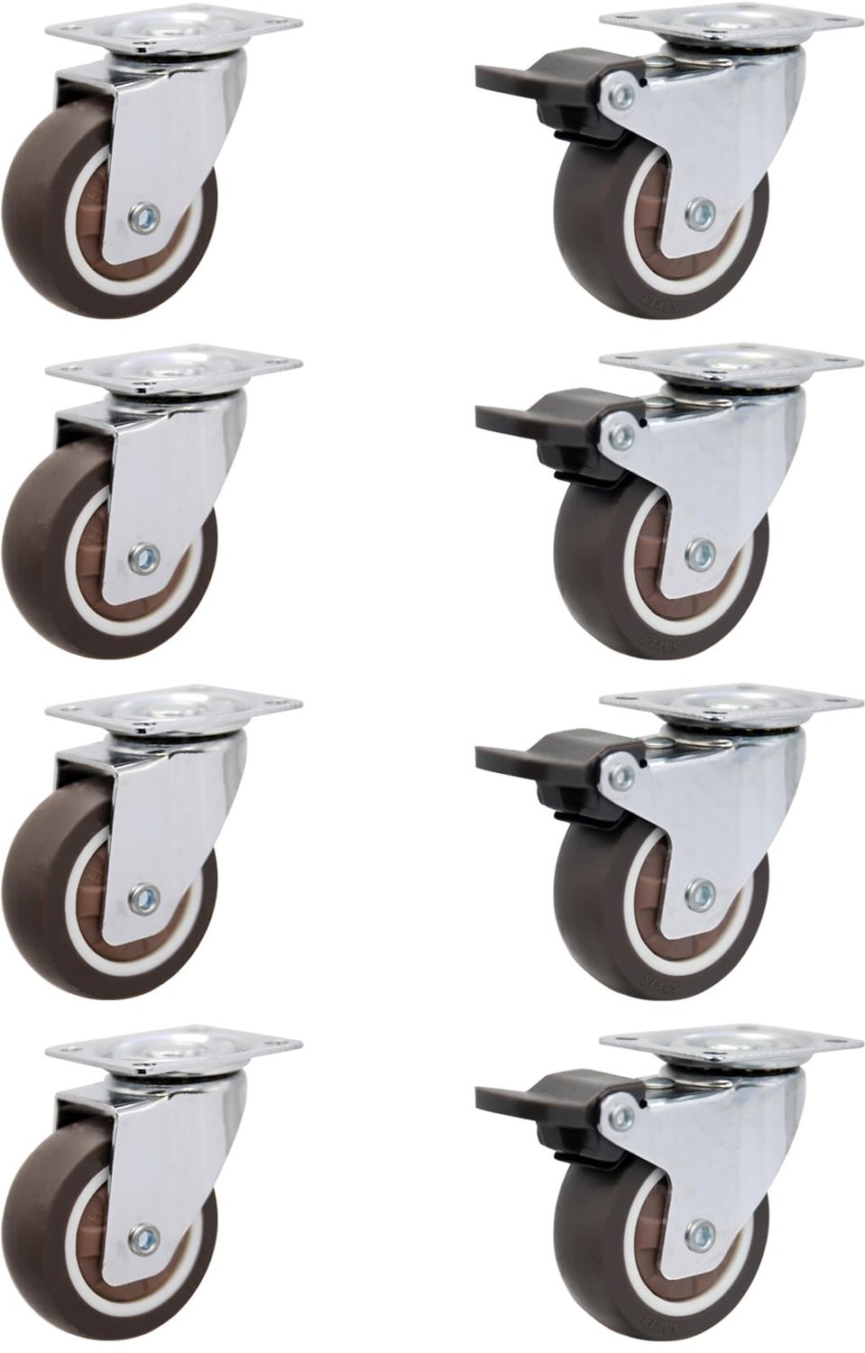 Klein Stille Wielen Zwenkwielen Ø 25 x 13 mm met Rem - Pak van 8 stuks