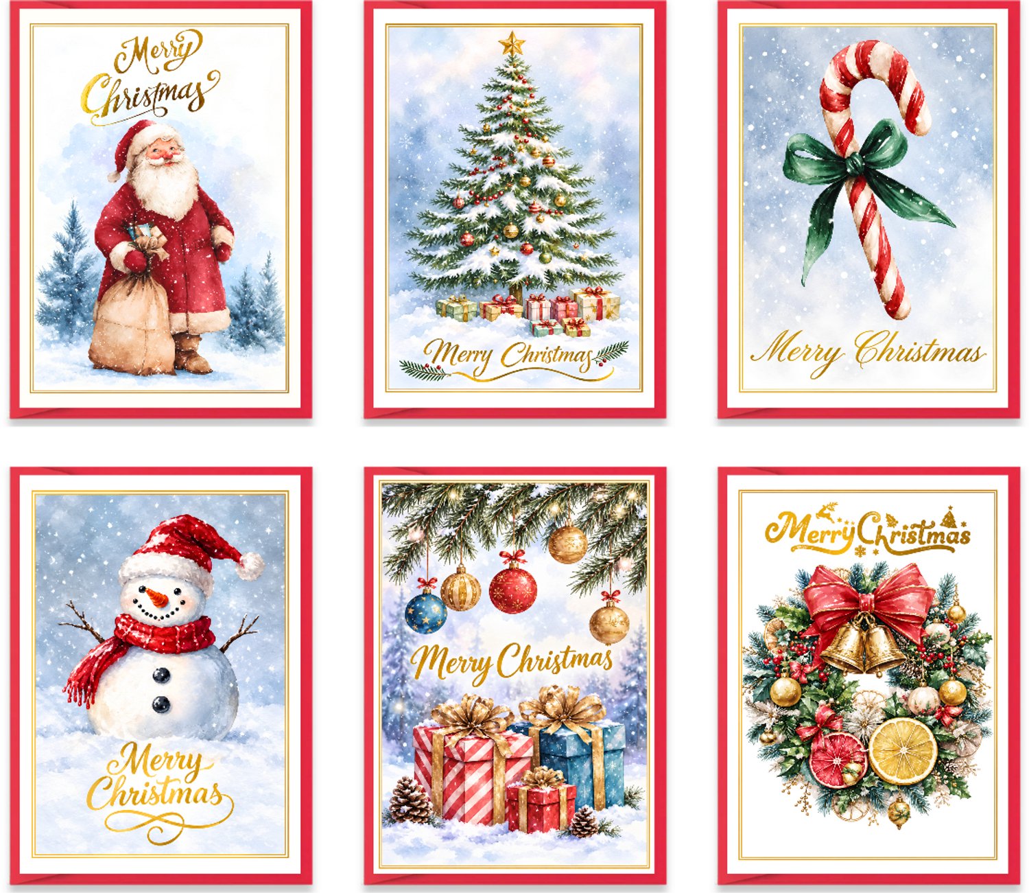 Set van 6 Kerstkaarten en Nieuwjaarskaarten – 10 x 15 cm – Met enveloppen – Enkelzijdig bedrukt - Wenskaart