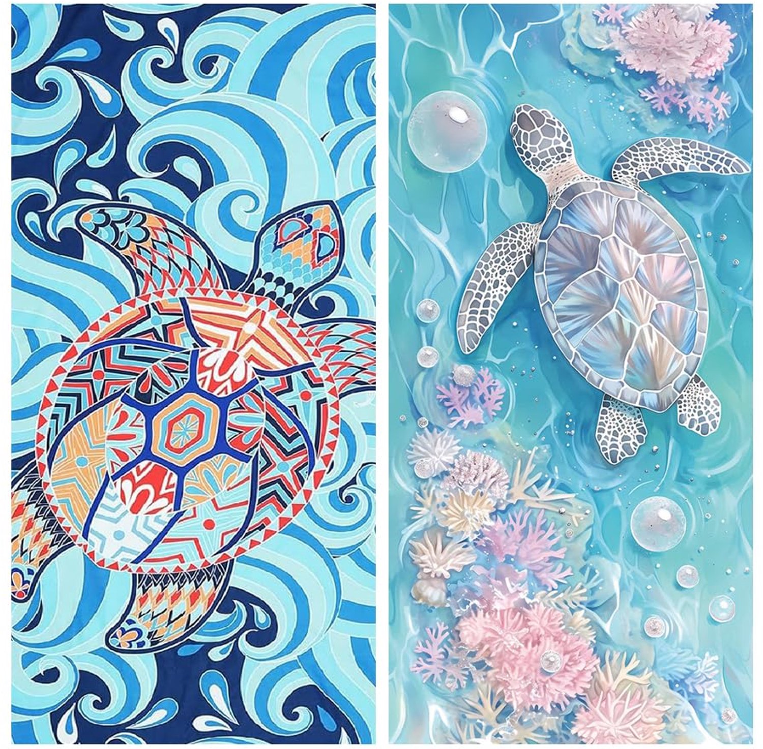 2-Pack Strandhanddoeken met Zee Schildpad Print, Sneldrogend