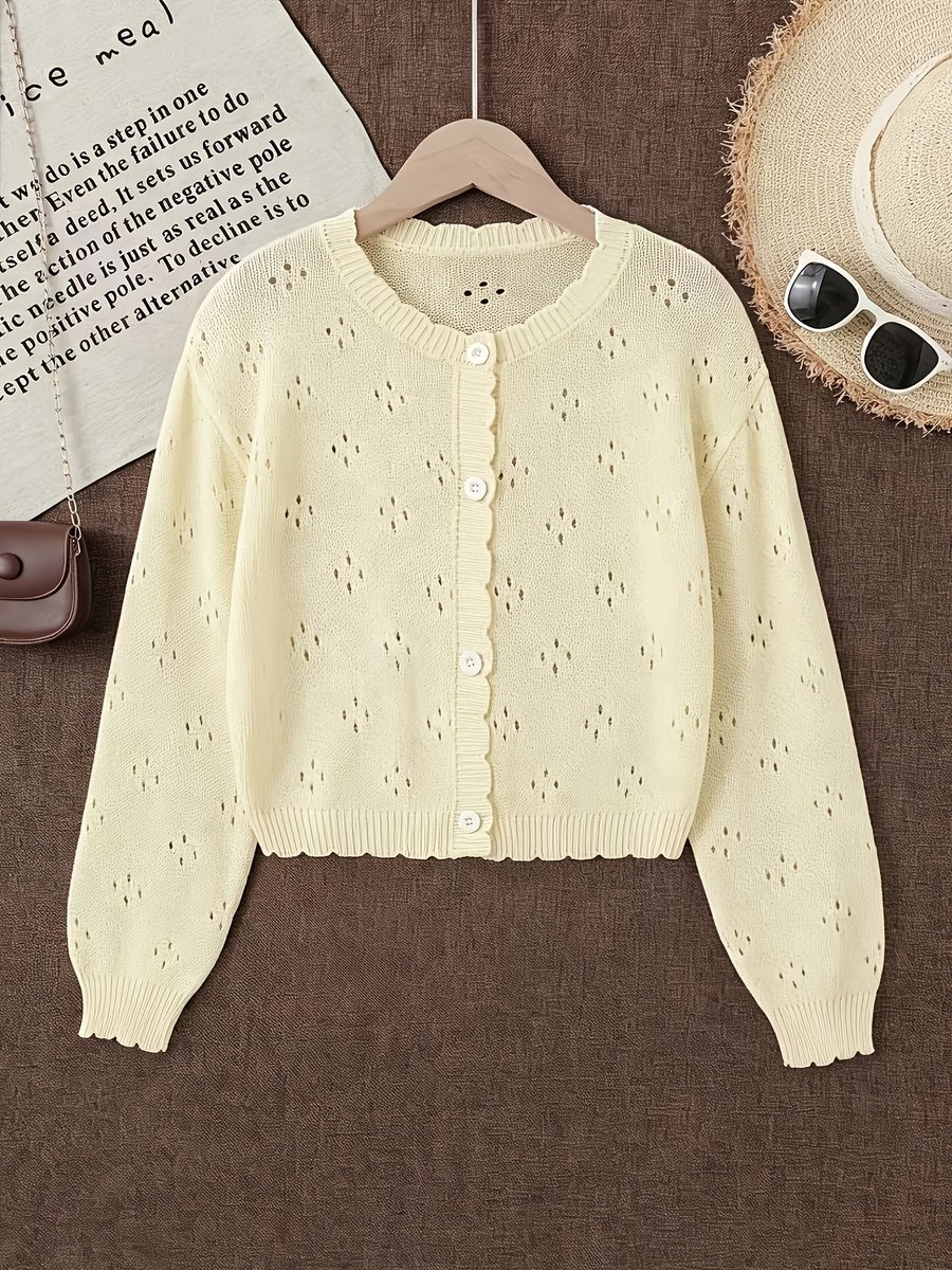 Currero Cardigan Meisjes Vest Meisje Met Knopen Kinderen Warm Gebreid Vest Long 9 Jaar Champagne