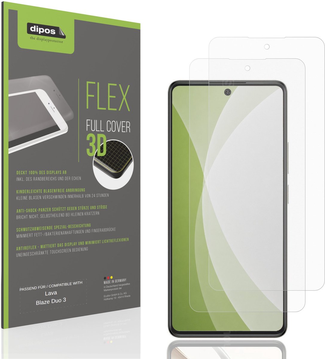 dipos FLEX – 2x Matte Screenprotector geschikt voor Lava Blaze Duo 3 | Volledige Schermbescherming | Case-Friendly