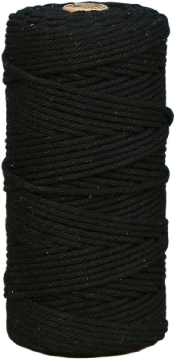 Macramétouw 3 mm x 100 m, natuurlijk katoenen draad voor wanddecoratie, plantenhangers, boho-decoratie,zwart