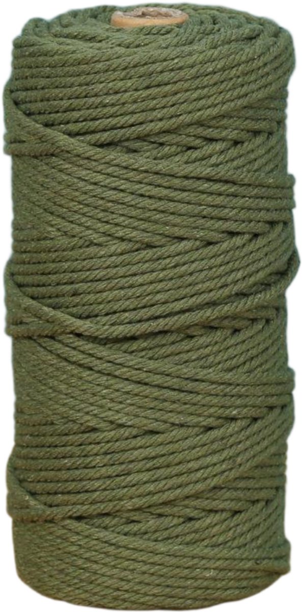 Macramétouw 3 mm x 100 m, natuurlijk katoenen draad voor wanddecoratie, plantenhangers, boho-decoratie,militair groen