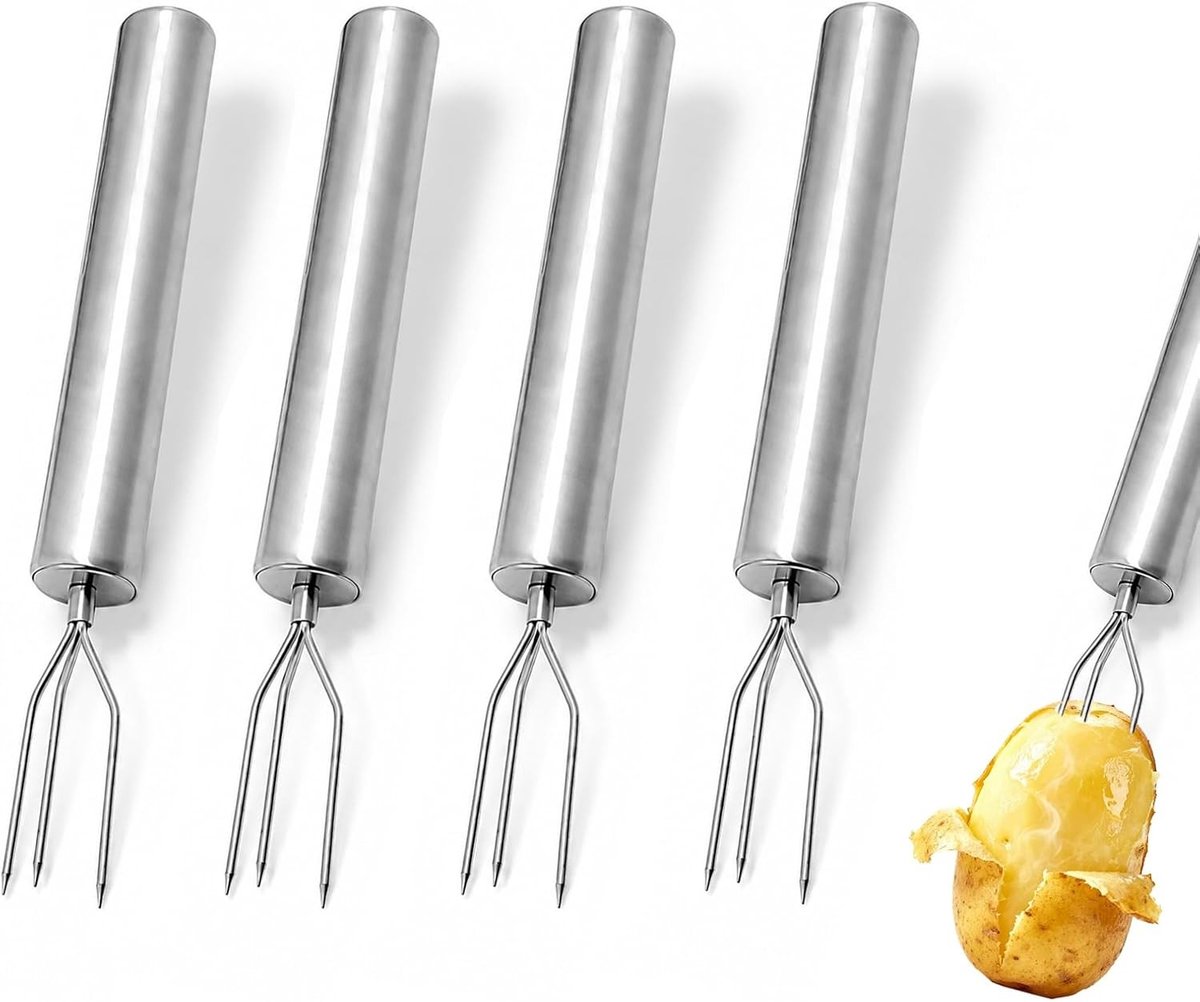 RVS Aardappelschilvorken Set van 4 Stuks - 15 cm Lange Aardappelvorken voor Koken en Grillen