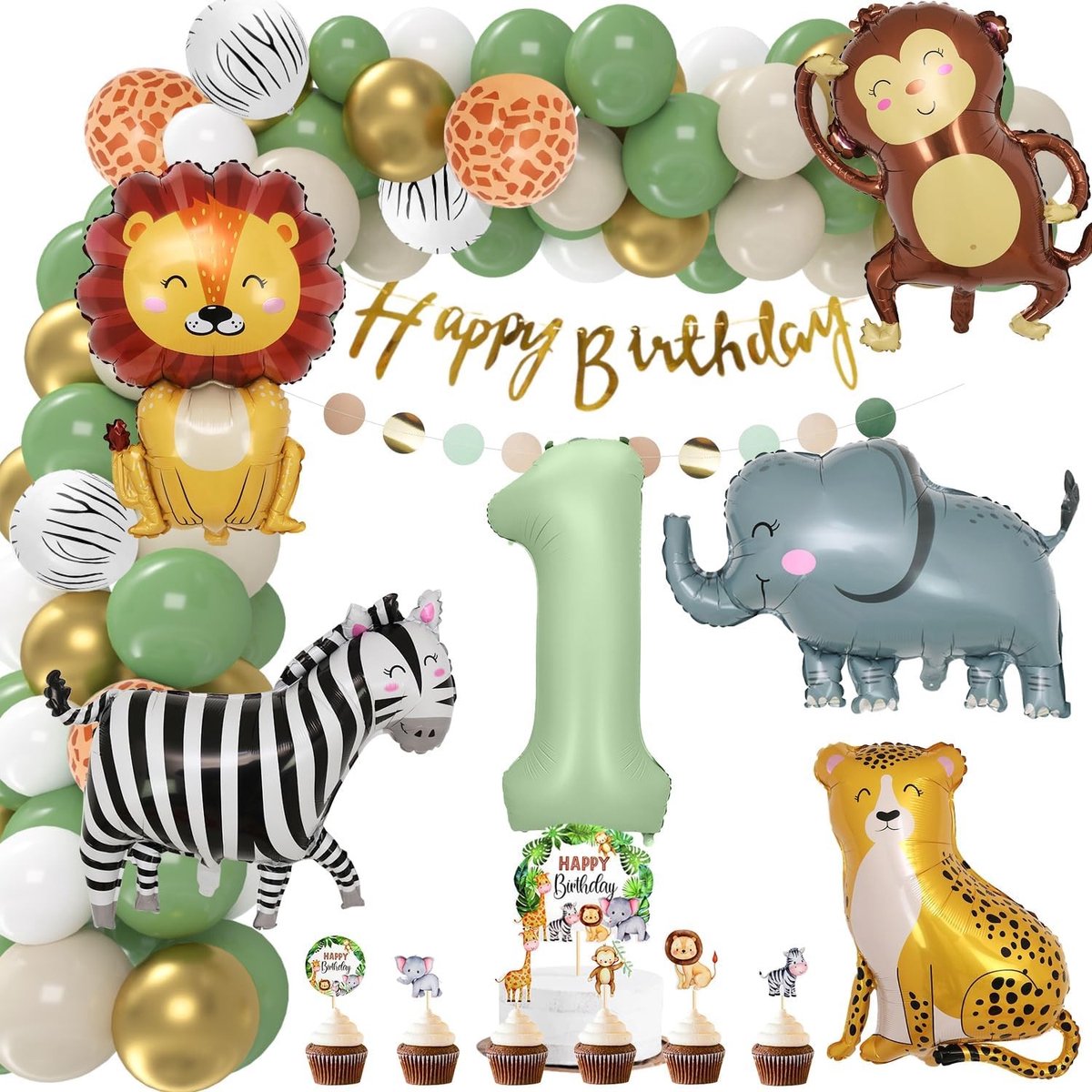Jungle Themaparty voor 1e Verjaardag, Groene Dierenversiering, Safari Ballonnen en Decoratie voor Kinderen, Wild One Feestartikelen