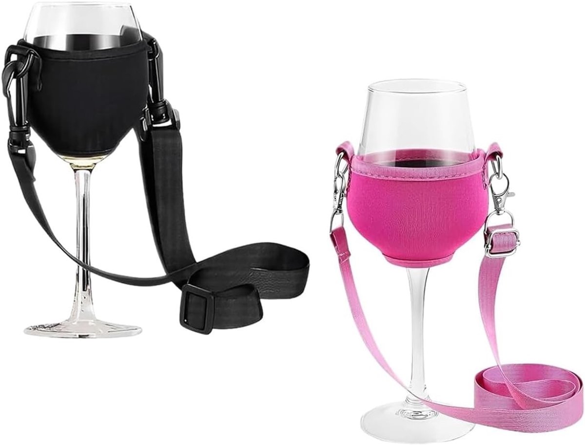 Houders voor Wijnglazen om te Draag, Ideaal voor Feesten, Bruiloften en Picknicks, Zwart en Roze