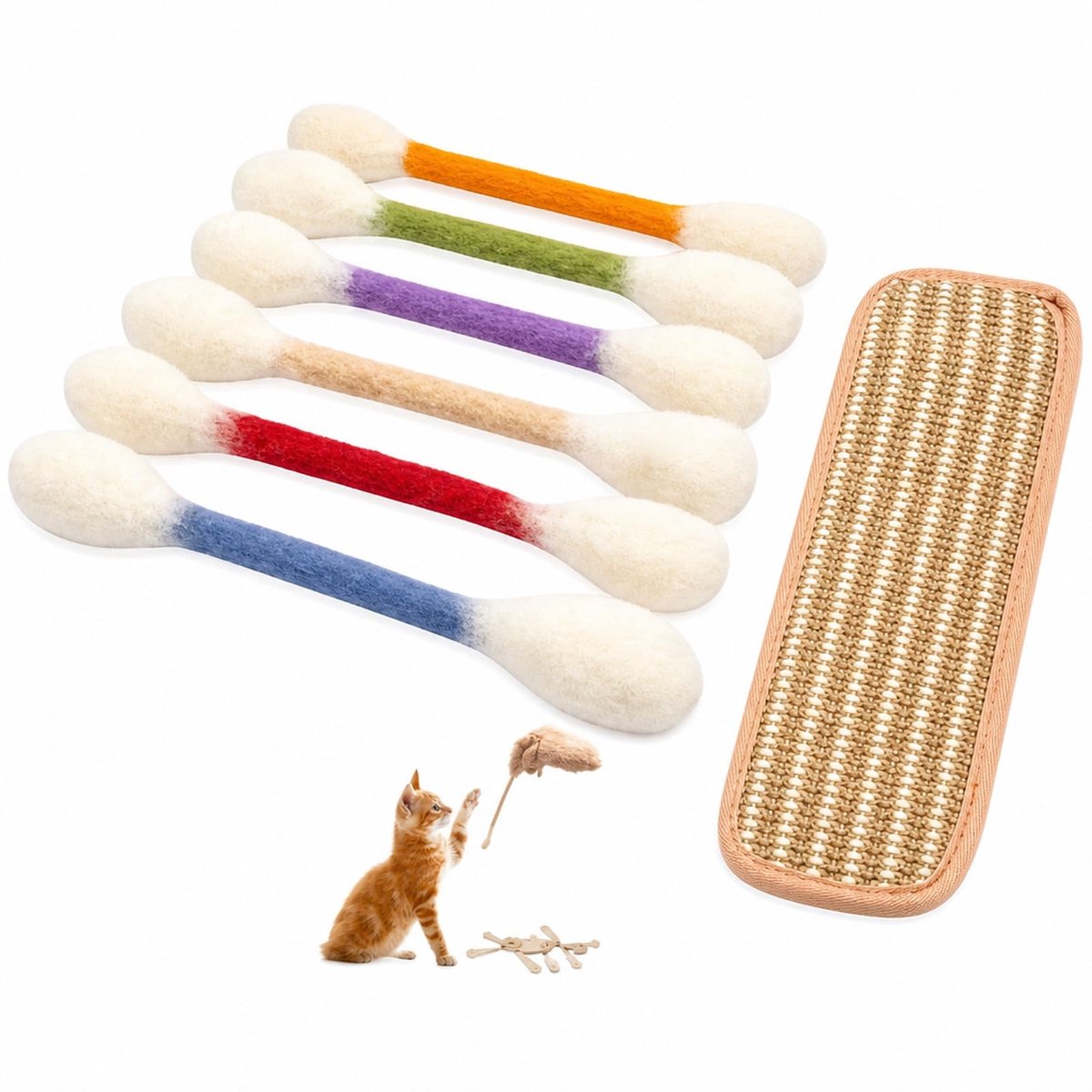 7-delige set kattenkruid speelgoed voor katten (6 extra grote wattenstaafjes en 1 medium kussen) - ShopVlot