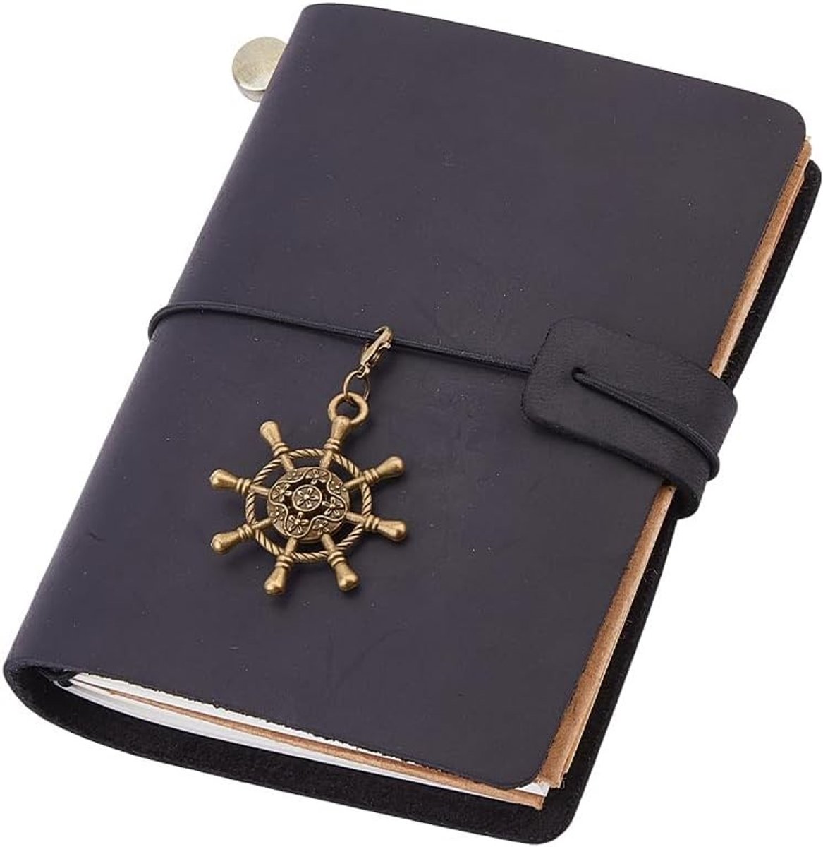 Handgemaakt leren reisdossier in rechthoekig formaat van 5,31 x 4,13 inch met papier en metalen stud, perfect als schrijfgeschenk en voor journaling