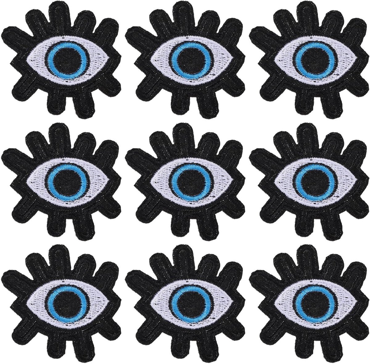 9 Stuks Geluks Boze Oog Strijkpatches voor Kostuums, Jassen, Jeans en Rugzakken - Zwart 1,96x2x0,06 inch